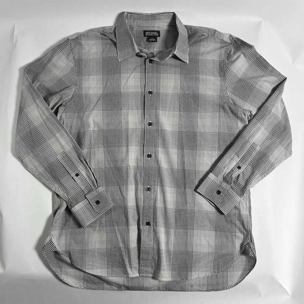 Michael Michael Kors Mens Dress Shirt‎ Gray/Black/White Check Long Sleeve L
